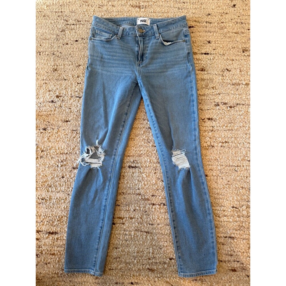 PAIGE Skyline Ankle Peg Jeans Size 27 Distressed Mid Rise Light Wash